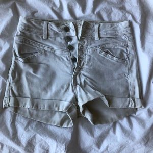 White button fly high waisted jean shorts